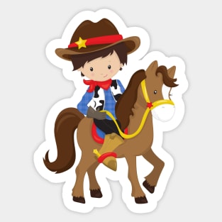 Cowboy, Sheriff, Horse, Western, Brown Hair Sticker